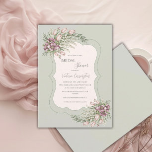 Invitation Vert sauge bordeaux floral élégant Shower de maria