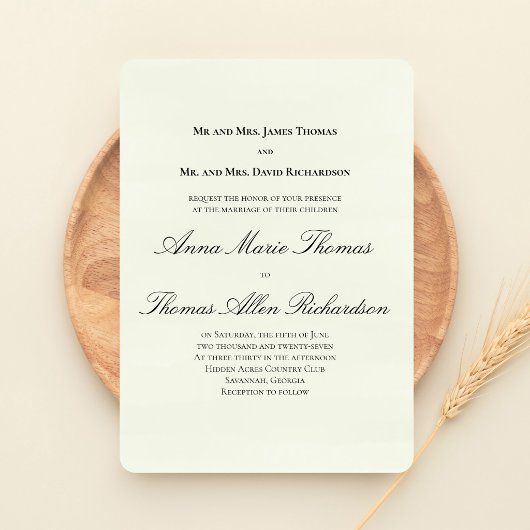 Invitation Vert Sauge Botanique Classique Écriture Formel Mar