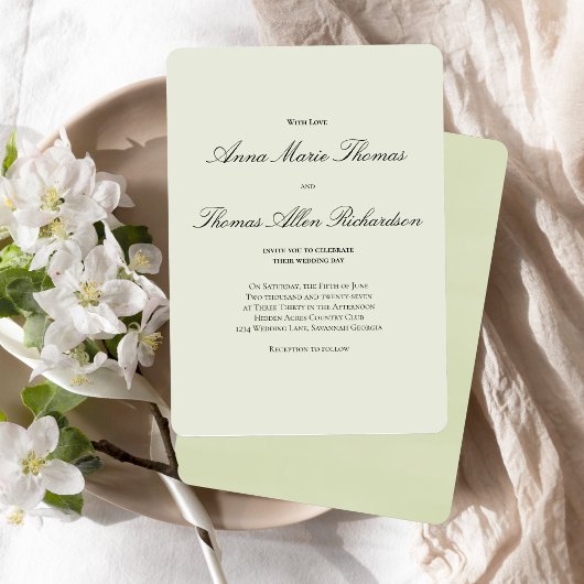 Invitation Vert Sauge Botanique Moderne Écriture Mariage