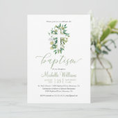 Invitation Vert sauge calligraphie baptême (Debout devant)