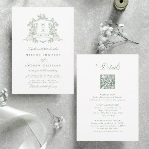 Invitation Vert sauge classique floral mariage tout-en-un