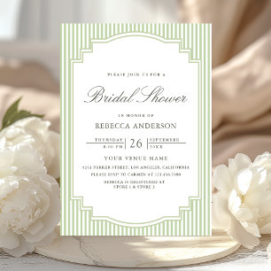 Invitation Vert sauge classique rayé photo Baby Shower Mariag