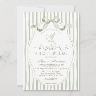 Invitation Vert sauge colombe baptême premier anniversaire