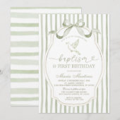 Invitation Vert sauge colombe baptême premier anniversaire (Devant / Derrière)