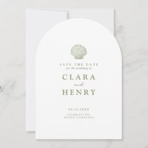 Invitation Vert sauge coquillage mariage côtier à retenir la