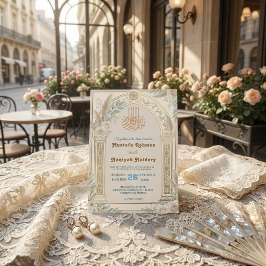 Invitation Vert sauge Crème Bleu Poussiéreux Floral Luxe