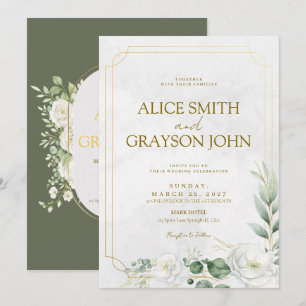 Invitation Vert sauge Élégant Boho Floral Mariage Moderne