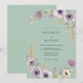 Invitation Vert sauge Élégant Floral Mariage (Devant / Derrière)