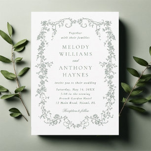 Invitation Vert sauge Élégant Mariage Floral Français