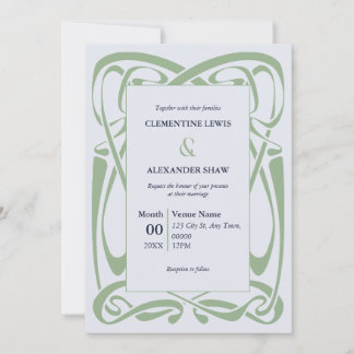 Invitation Vert sauge élégant sur ruban vintage bleu pastel
