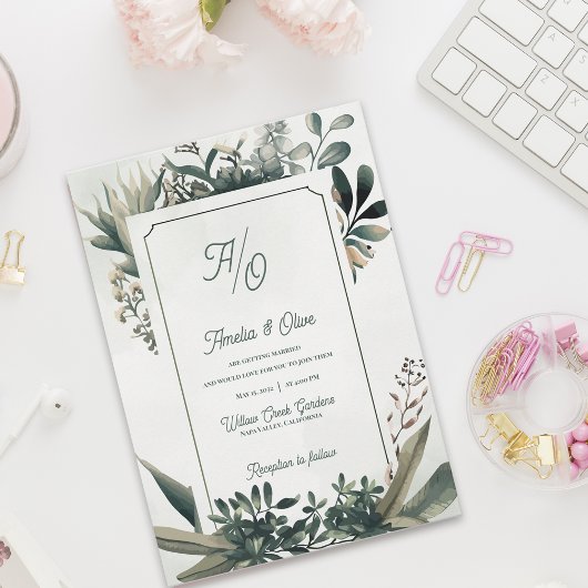 Invitation Vert sauge Élégante Botanique Verdure Mariage