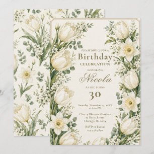 Invitation Vert sauge et anniversaire ivoire
