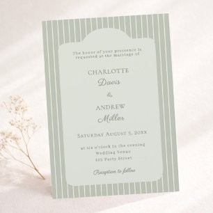 Invitation Vert sauge et ivoire rayé élégant mariage