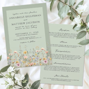 Invitation Vert sauge Fleur de mariage floral Tout en un