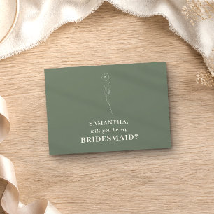 Invitation Vert sauge Fleur simple Veux-tu être ma demoiselle
