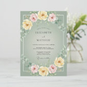 Invitation Vert sauge Fleurs douces Mariage fleuri (Debout devant)