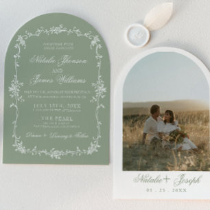 Invitation Vert sauge floral boho botanique mariage arqué