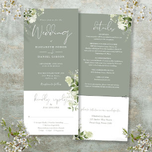 Invitation Vert sauge floral botanique tout-en-un mariage
