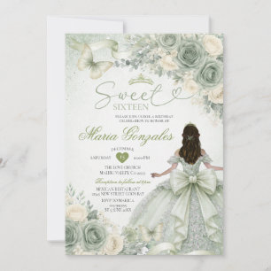 Invitation Vert sauge floral Charra Princesse Sweet Seize ans