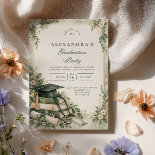 Invitation Vert sauge floral infirmière diplômée