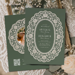 Invitation Vert sauge floral mariage classique en dentelle vi