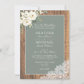 Invitation Vert sauge formel Blanc floral Bois Script Mariage (Devant)