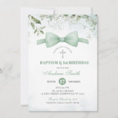 Invitation Vert sauge garçon baptême et premier anniversaire (Devant)