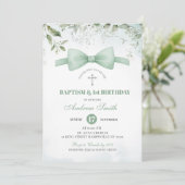 Invitation Vert sauge garçon baptême et premier anniversaire (Debout devant)