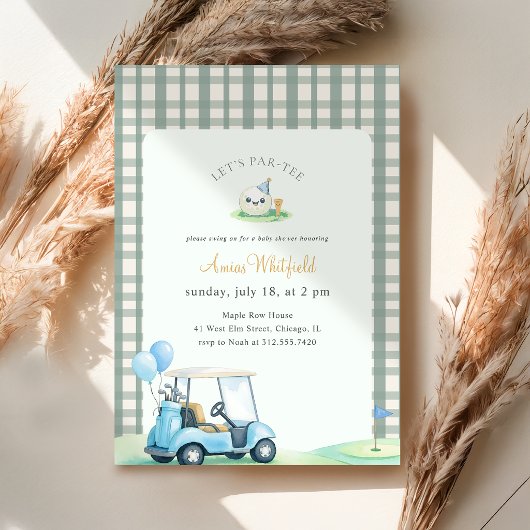 Invitation Vert Sauge Gingham Baby Shower de Golf
