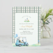 Invitation Vert Sauge Gingham Baby Shower de Golf (Debout devant)