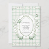 Invitation Vert sauge Gingham Botanique Mariage | (Devant)