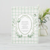 Invitation Vert sauge Gingham Botanique Mariage | (Debout devant)