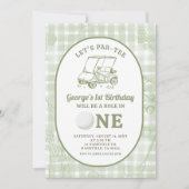 Invitation Vert sauge Gingham drôle Golf Premier Anniversaire (Devant)