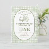 Invitation Vert sauge Gingham drôle Golf Premier Anniversaire (Debout devant)