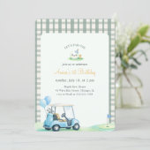 Invitation Vert Sauge Gingham Golf Premier Anniversaire (Debout devant)