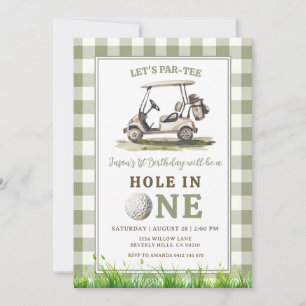 Invitation Vert sauge Gingham Troue en Un Golf Garçon Anniver