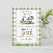 Invitation Vert sauge Gingham Troue en Un Golf Garçon Anniver (Debout devant)