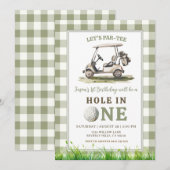 Invitation Vert sauge Gingham Troue en Un Golf Garçon Anniver (Devant / Derrière)