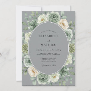 Invitation Vert sauge gris botanique mariage en forêt