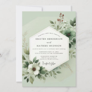 Invitation Vert sauge luxuriant mariage botanique