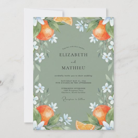 Invitation Vert sauge Mariage Citron Zesté (Devant)