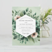 Invitation Vert sauge mariage flore peintre (Debout devant)