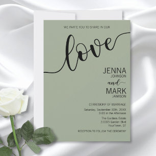 Invitation Vert sauge Mariage minimaliste écriture noire Amou