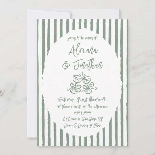 Invitation Vert sauge mariage simple dessiné à la main (Devant)