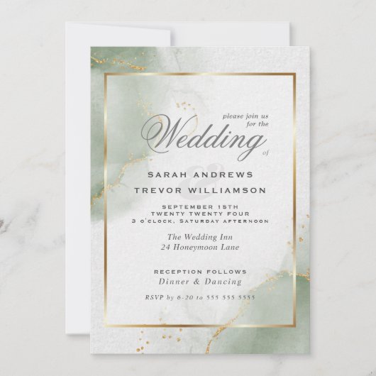 Invitation Vert sauge mat or de mariage (Devant)