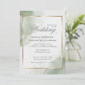Invitation Vert sauge mat or de mariage (Debout devant)