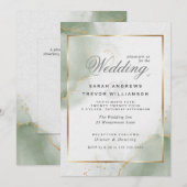 Invitation Vert sauge mat or de mariage (Devant / Derrière)