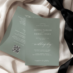Invitation Vert sauge minimaliste mariage moderne code QR