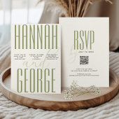 Invitation Vert sauge moderne et écru simple code QR mariage