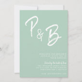 Invitation Vert sauge Moderne Initiales manuscrites Mariage (Devant)